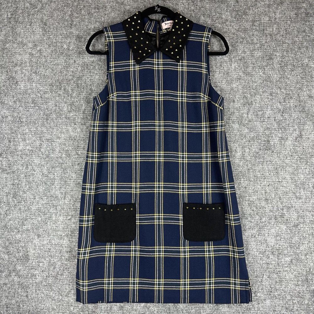 Juicy Couture Dress Women 6 Plaid Spike Collar Pockets Dark Academia Sleeveless